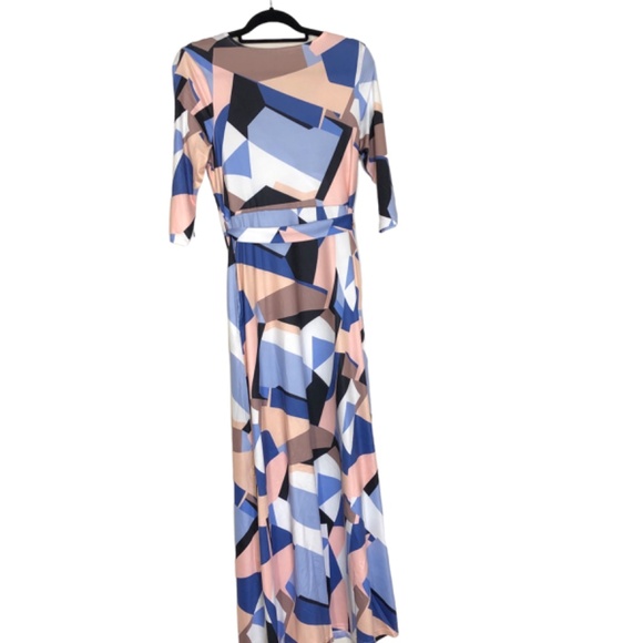 Dress For Women 3/4 Sleeve V-Neck Maxi With Belt & Pockets Size Medium - Picture 9 of 12